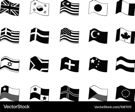 Black country flags icon set Royalty Free Vector Image