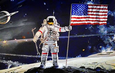 Astronaut American Flag Wallpaper