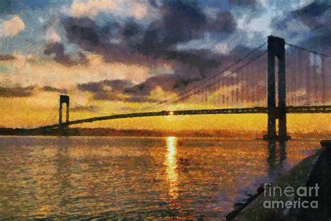 Verrazano Bridge During Sunset Painting by George Atsametakis