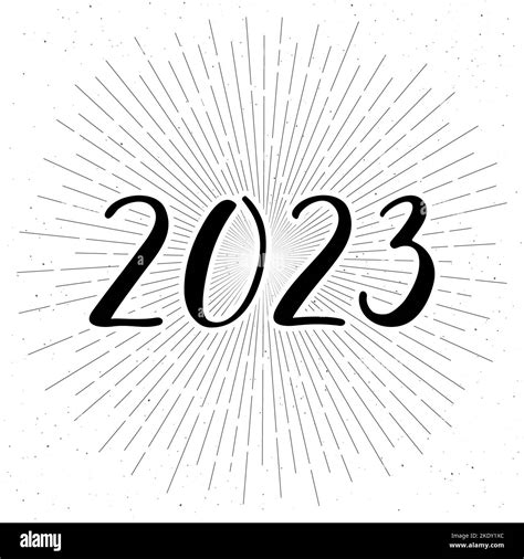 2023 handwritten calligraphic vector numbers. Black and white. Rays and ...