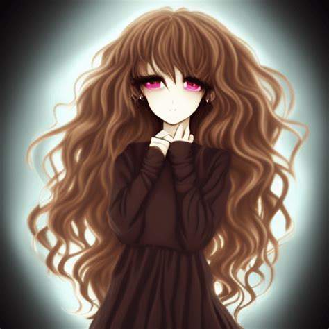 Beautiful Curly Hair Chocolate Colored Crying Little Anime Girl Portrait with Dark MakeUp in ...