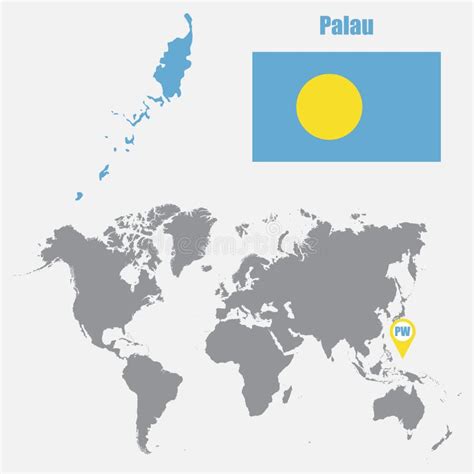 Palau Map on a World Map with Flag and Map Pointer. Vector Illustration ...