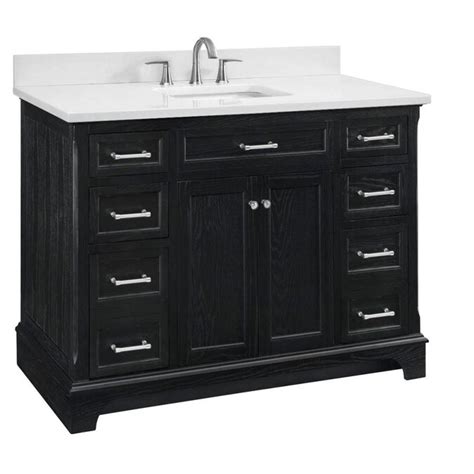 Scott Living Roveland 48-in Black Oak Single Sink Bathroom Vanity with White Engineered Stone ...