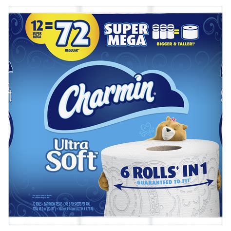 Charmin Ultra Soft Toilet Paper 12 Super Mega Rolls, 396 Sheets Per ...