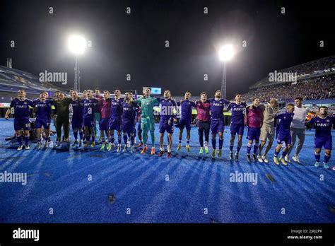 GNK Dinamo players celebrate after win against Bodo/Glimt during UEFA ...