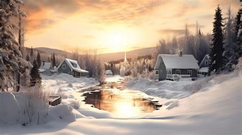 Premium AI Image | Quebec Winter Landscape Wallpaper With House And ...