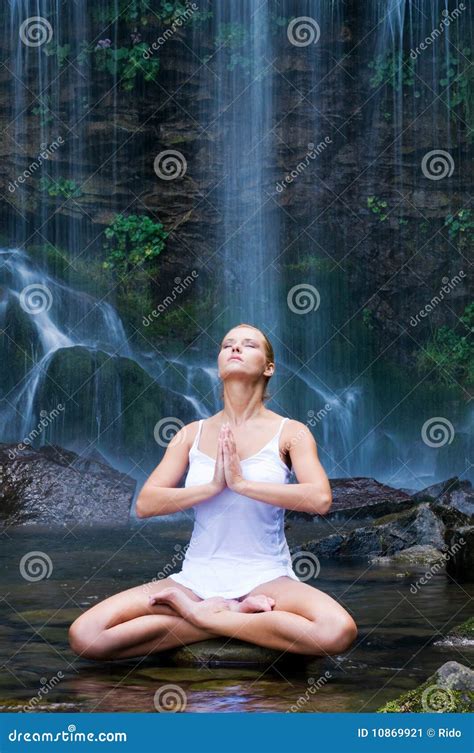 Yoga Meditation Near Waterfall Stock Image - Image of beauty, harmony ...