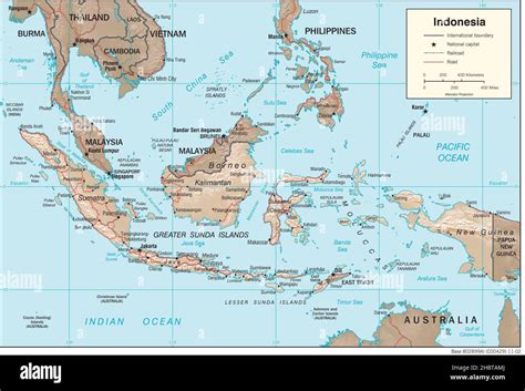 Topographic map of Indonesia (shaded relief), 2002 Stock Photo - Alamy