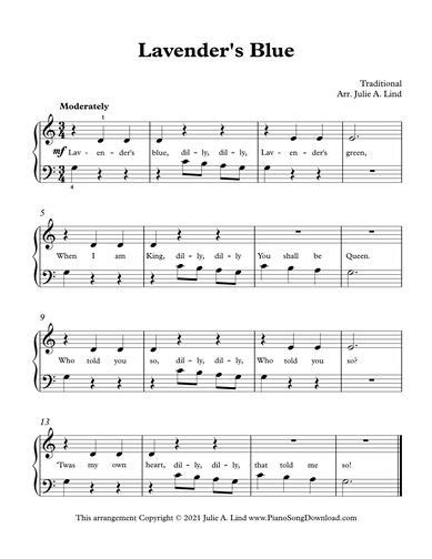 Lavender's Blue: Free easy piano sheet music