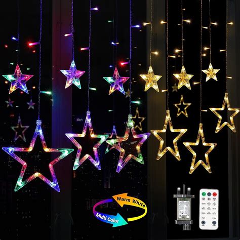 Quntis 12 Star Christmas Window Lights, 11 Lighting Modes 138 LED Star Curtain Lights Color ...