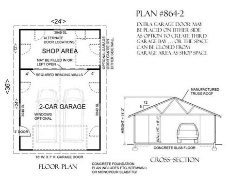 2 Car Garage with Shop in Back 864-2 - 24' x 36'