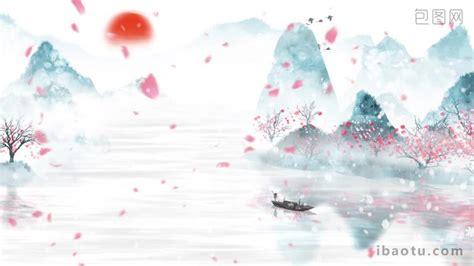 Chinese Style Ink Landscape Petals Falling Snow Animation Background Special Effects Video MP4 ...