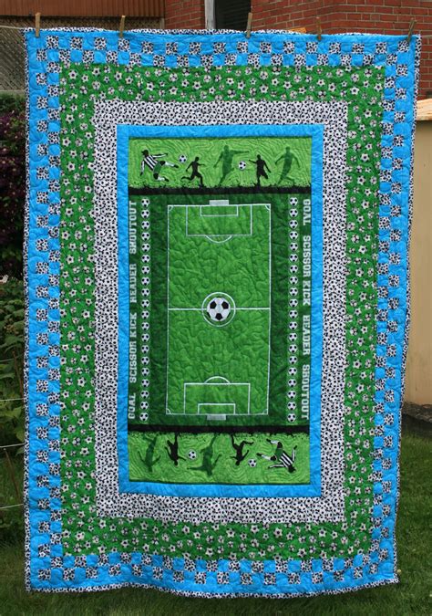 QbyR. A soccer sports panel quilt in teal, green, black and white ...