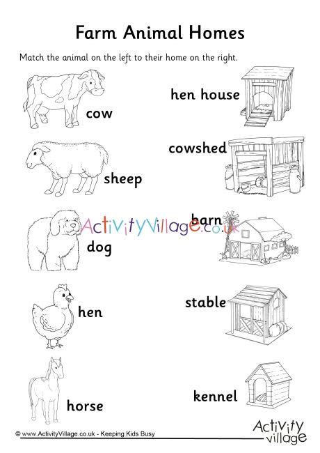 Farm Animal Homes Matchup Worksheet | Animals and their homes, Animal ...