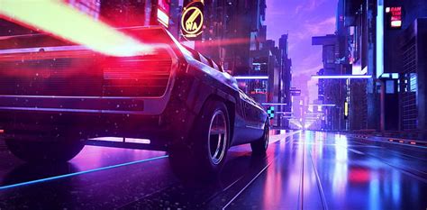 HD wallpaper: car, cityscape, street, vehicle, Retrowave, synthwave ...