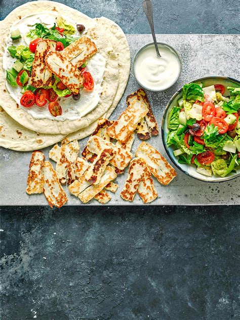 Halloumi and Greek salad wraps | Recipe | Healthy recipes, Vegetarian wraps, Greek salad wrap