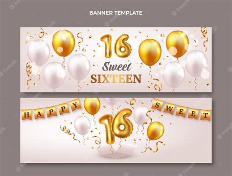 Premium Vector | Realistic luxury sweet 16 horizontal banners