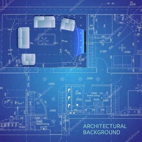 Blueprint with furniture. Vector illustration — Stock Vector © samarka #44218809