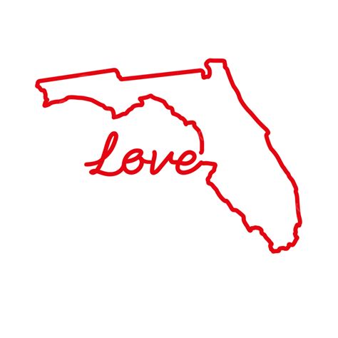 Florida State Outline Vector Art PNG, Florida Us State Red Outline Map With The Handwritten Love ...