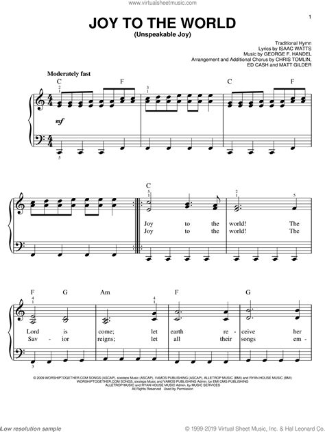 Tomlin - Joy To The World (Unspeakable Joy) sheet music for piano solo