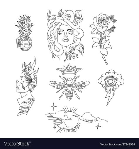 Set tattoo art black and white design e Royalty Free Vector