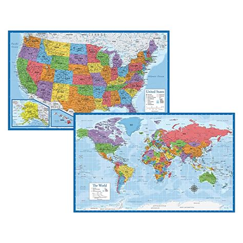 Buy Laminated World Map & US Map Poster Set - 18" x 29" - Wall Chart ...