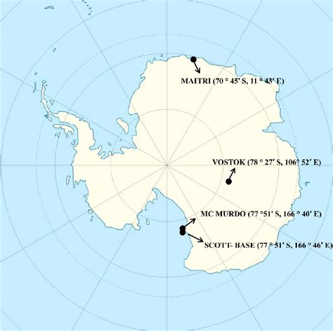 Locations of Antarctic research stations Maitri (Indian), Vostok... | Download Scientific Diagram