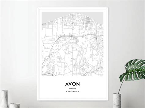 Avon Map Print, Avon Map Poster Wall Art, Oh City Map, Ohio Print Street Map Decor, Road Map ...