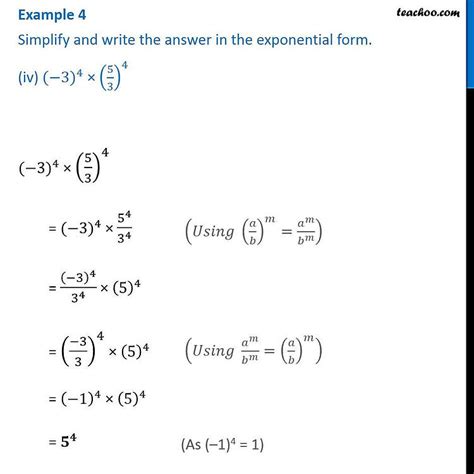 Example 4 - Simplify and write in exponential form (i) (2^5 ÷ 2^8)^5