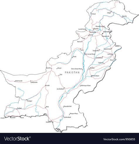 Pakistan Black White Map Royalty Free Vector Image