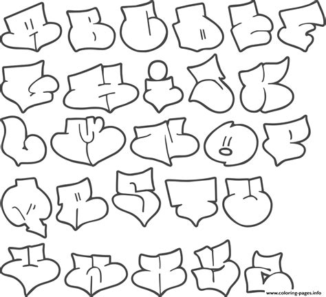 Graffiti Alphabet Style Bubble Letters Coloring page Printable