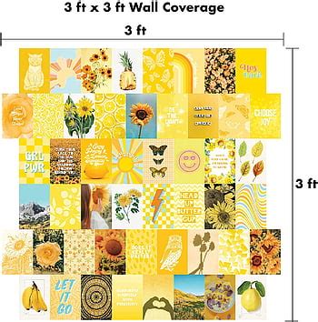 Yellow Wall Collage Kit Aesthetic 50 set, Sunny Summer Room Decor for Teen Girls, College Dorm ...