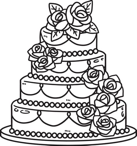 Wedding Cake Isolated Coloring Page for Kids 11770226 Vector Art at ...