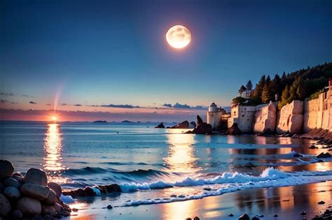 Premium AI Image | A full moon over the ocean