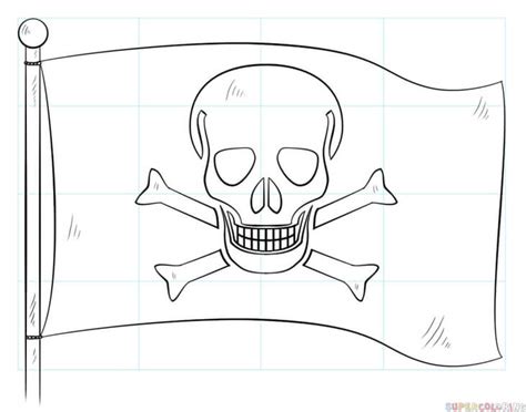 Como desenhar uma bandeira pirata | Tutorial de desenho passo a passo