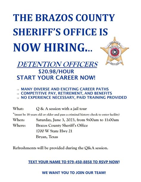 Brazos County Sheriff’s Office hiring detention officers, hosting event Saturday for interested ...