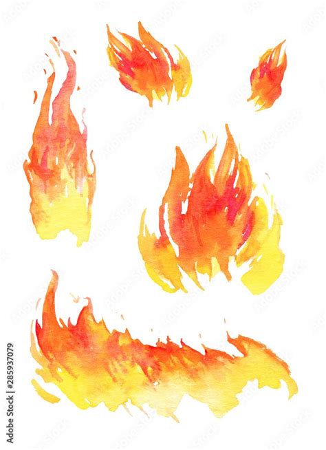 Download Watercolor fire. Set of different hand drawn flames. Isolated ...