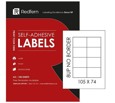 Redfern Self-Adhesive Laser Labels L08UPNB (105X74) - 100 White Sheets ...