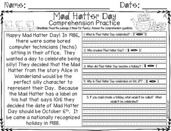 Mad Hatter Day **Print & Go** Activities by BAteachergirl - Bethany Adams