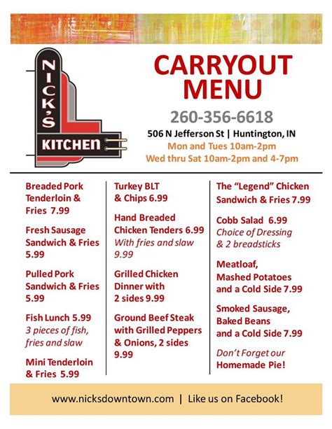 CARRY-OUT MENU | Nick's Kitchen