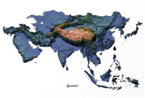 Topographic Map of Asia. Tibetan Plateau is just massive! : MapPorn | Asia map, Map, Geography map