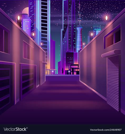 Night city empty side street cartoon Royalty Free Vector