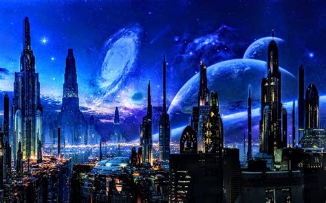 Futuristic city and blue space scenery beyond by ROGUE-RATTLESNAKE on DeviantArt