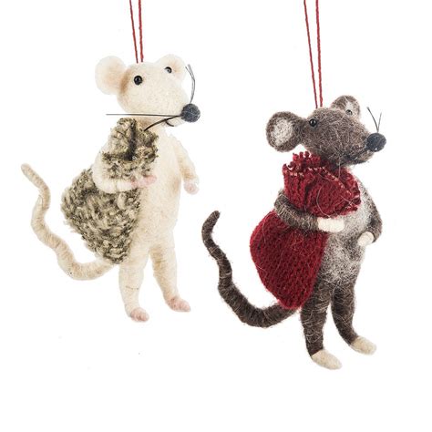 Christmas Mice Ornaments | Wool Mouse Ornament - TheHolidayBarn.com