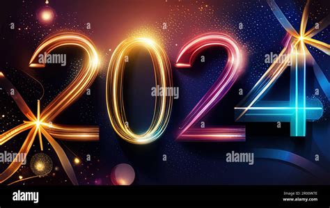 Brightly colored number 2024 reflecting new year on colored background ...