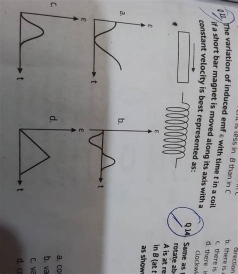 Q11. The variation of induced emf direction if a short bar magnet is move..