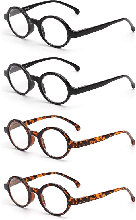 JM Set of 4 Round Reading Glasses Spring Hinge Readers Men Women Glasses for Reading +0.5 Black ...