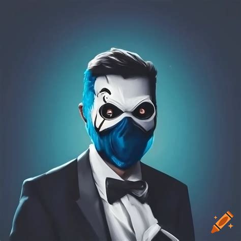 Man wearing a suit and a mask with a scary theme on Craiyon