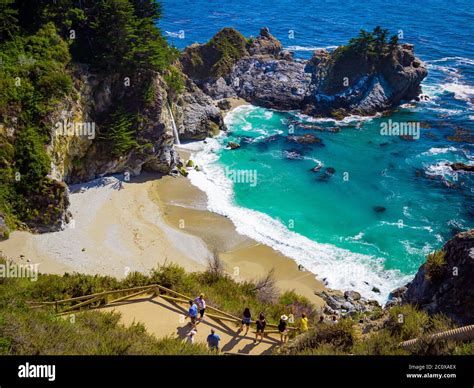 Aerial view of Water Fall McWay Falls Julia Pfeiffer Burns Park Big Sur ...