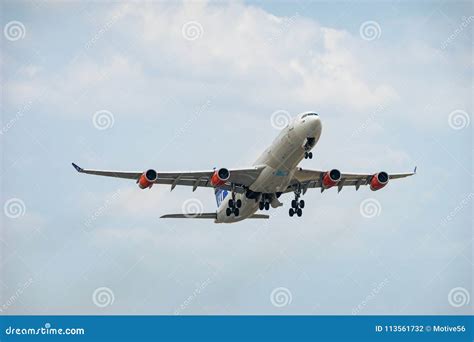 Airbus A340-300 takeoff editorial photography. Image of passenger ...